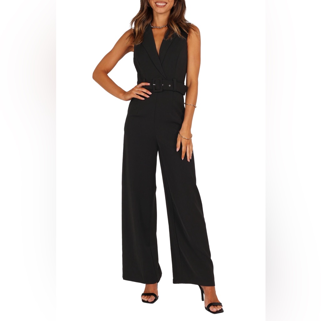 Petal & Pup Sienna Belted Sleeveless Wide Leg Jumpsuit Black Large Nwt